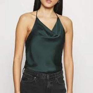 A&F‎ NWT Satin Cowlneck T-Strap Back Bodysuit in Emerald Green SzMSZ